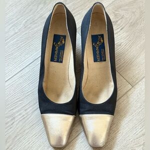 Vintage 80s 90s Joel Parker Squared Black Toes Pump with Contrast Toe Sz. 7.5